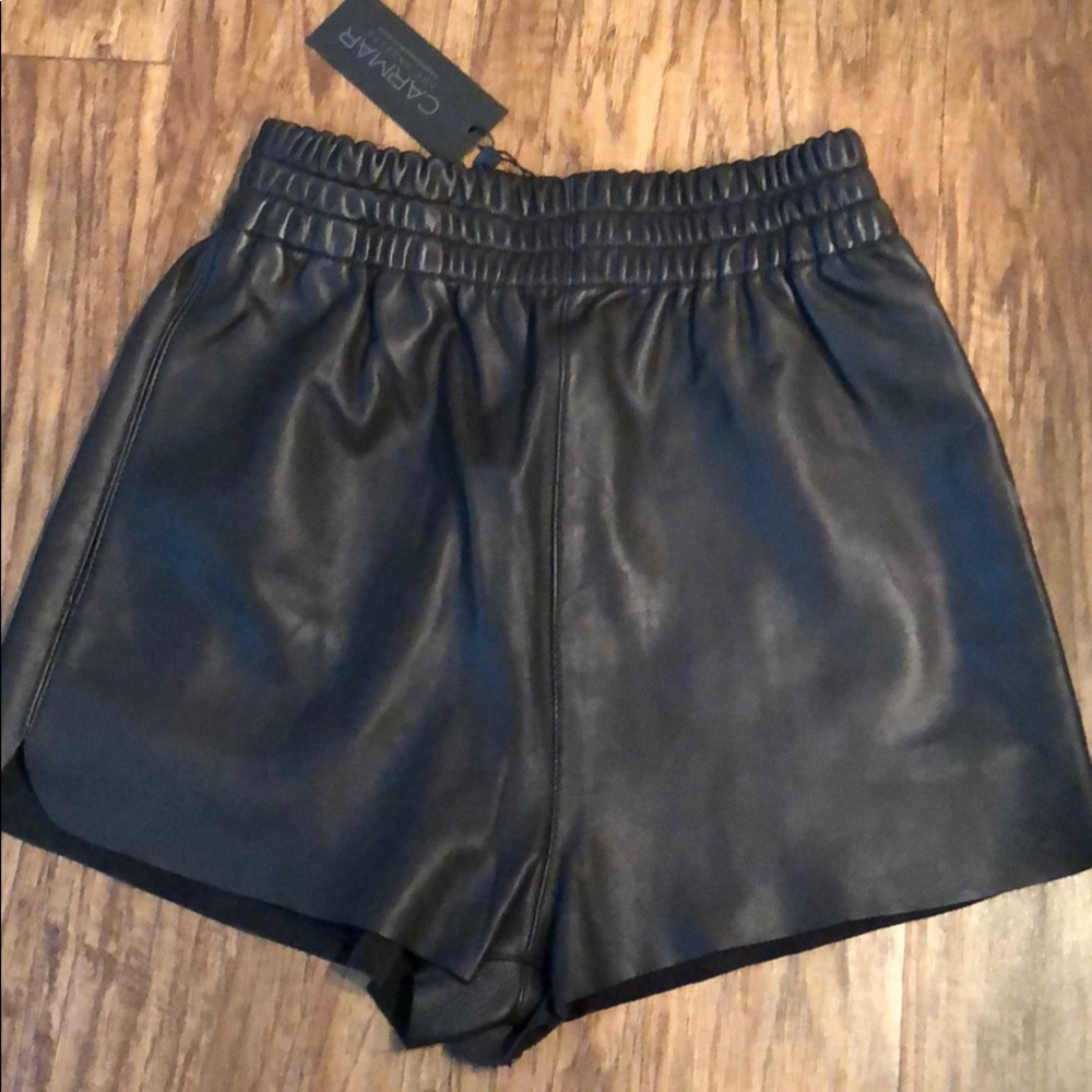 Leather shorts.